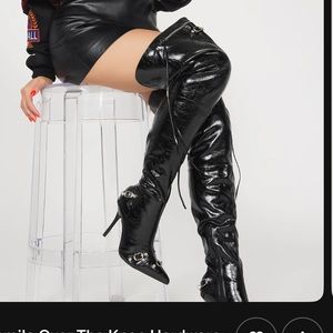 Fashion nova black leather boots high knee